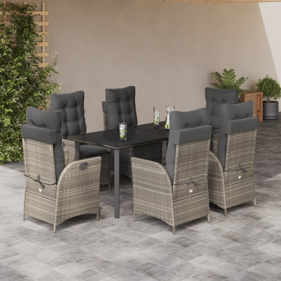 vidaXL 7-delige Tuinset met kussens poly rattan grijs vidaXL 7-delige Tuinset met kussens poly rattan grijs afbeelding 1