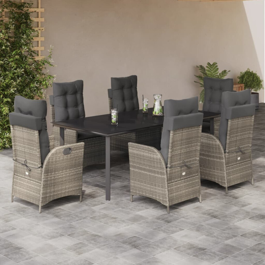 vidaXL 7-delige Tuinset met kussens poly rattan grijs vidaXL 7-delige Tuinset met kussens poly rattan grijs afbeelding 1
