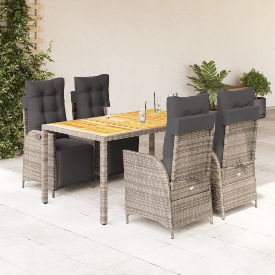 vidaXL 5-delige Tuinset met kussens poly rattan grijs vidaXL 5-delige Tuinset met kussens poly rattan grijs afbeelding 1