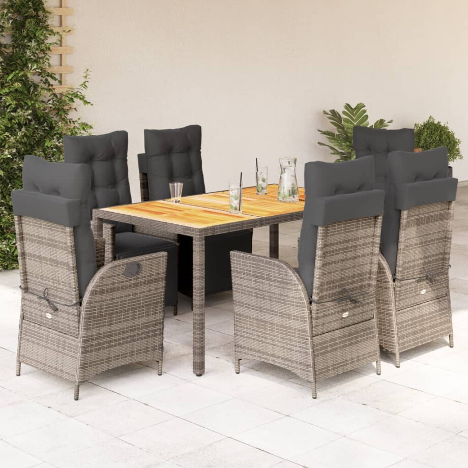 vidaXL 7-delige Tuinset met kussens poly rattan grijs vidaXL 7-delige Tuinset met kussens poly rattan grijs afbeelding 1
