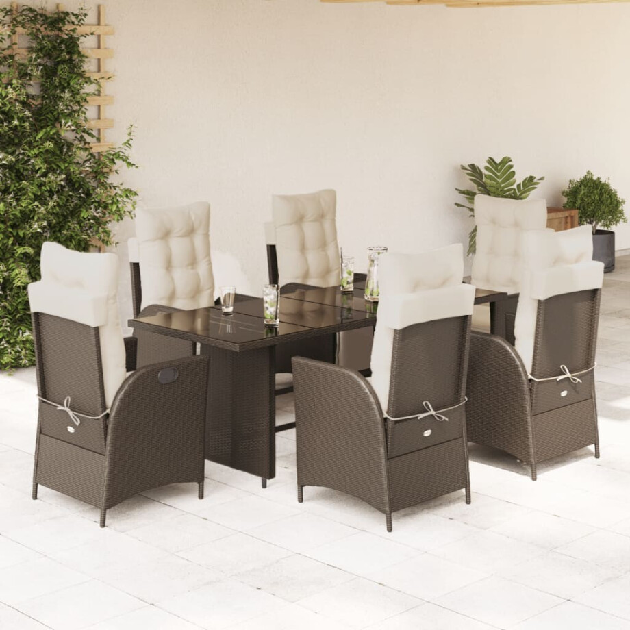 vidaXL 7-delige Tuinset met kussens poly rattan bruin vidaXL 7-delige Tuinset met kussens poly rattan bruin afbeelding 1