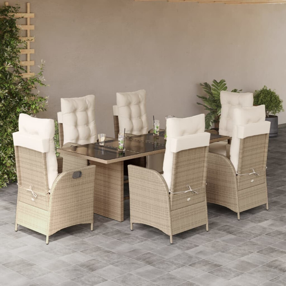 vidaXL 7-delige Tuinset met kussens poly rattan beige afbeelding 1