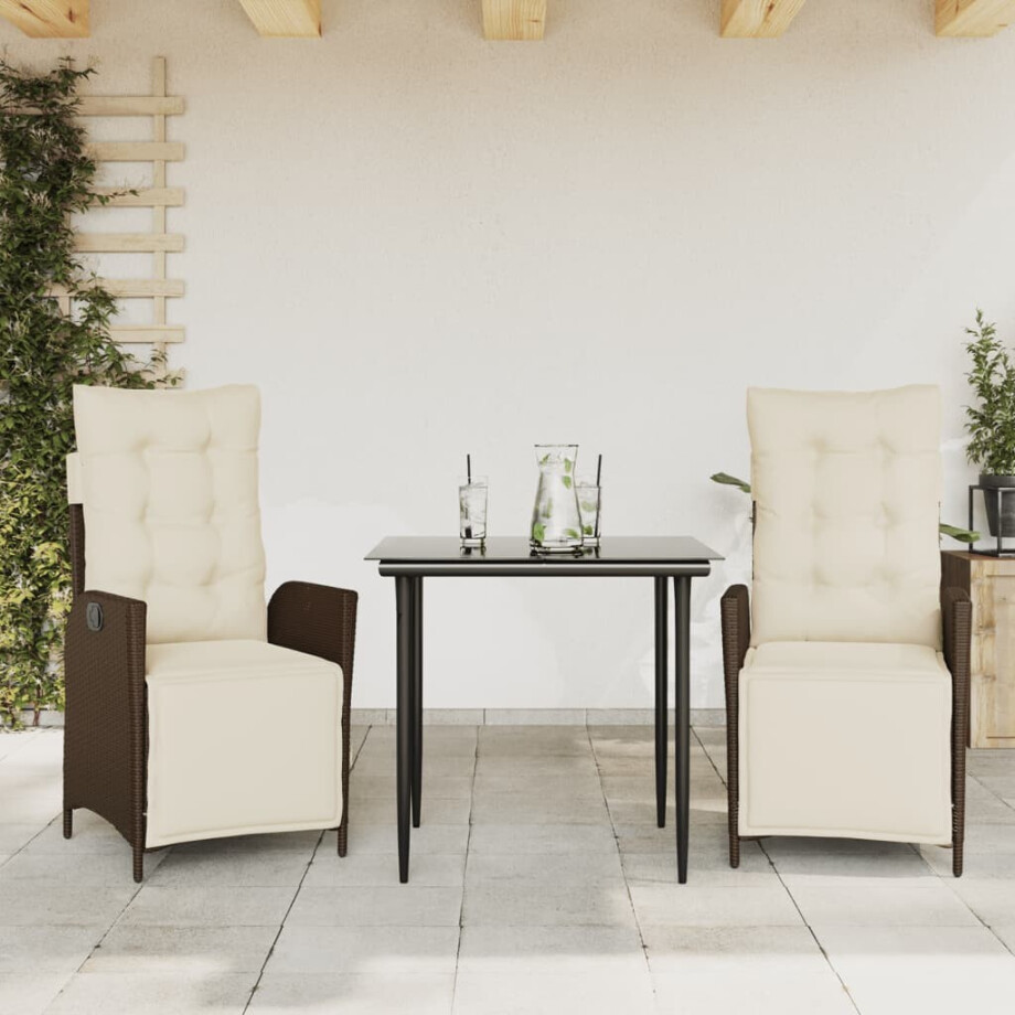 vidaXL 3-delige Tuinset met kussens poly rattan bruin afbeelding 1