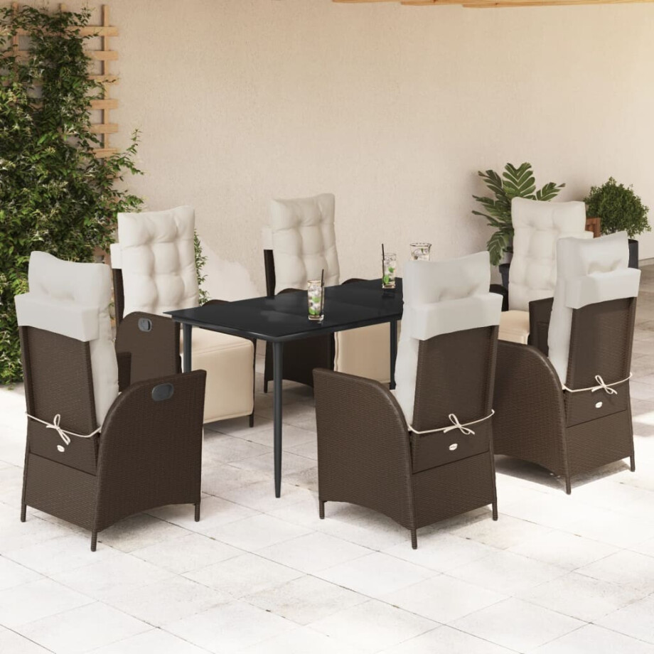 vidaXL 7-delige Tuinset met kussens poly rattan bruin afbeelding 1