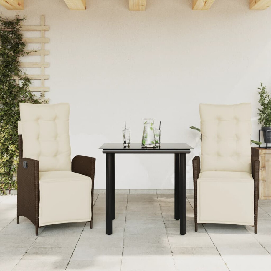 vidaXL 3-delige Tuinset met kussens poly rattan bruin afbeelding 1