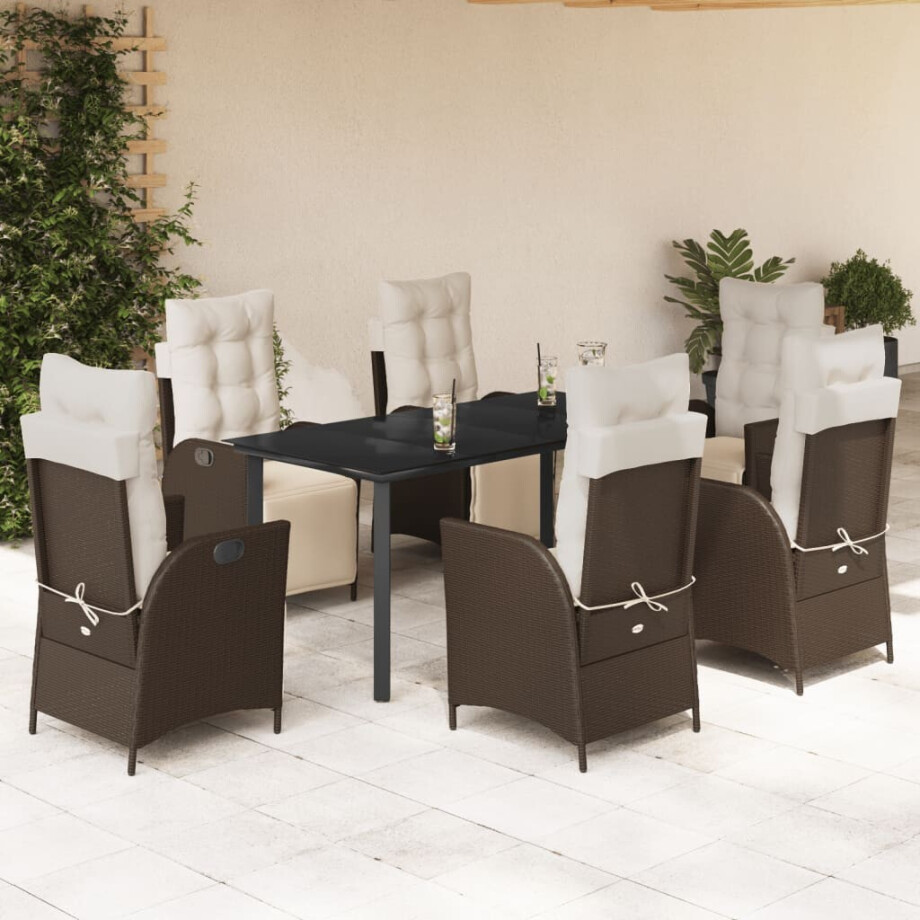 vidaXL 7-delige Tuinset met kussens poly rattan bruin afbeelding 1