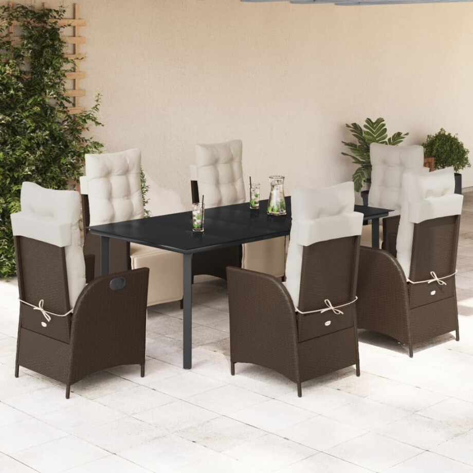 vidaXL 7-delige Tuinset met kussens poly rattan bruin afbeelding 1
