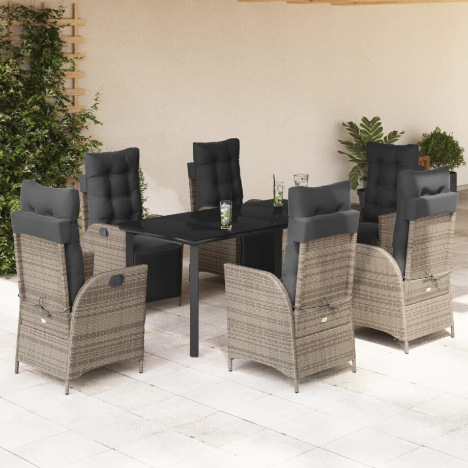 vidaXL 7-delige Tuinset met kussens poly rattan grijs vidaXL 7-delige Tuinset met kussens poly rattan grijs afbeelding 1