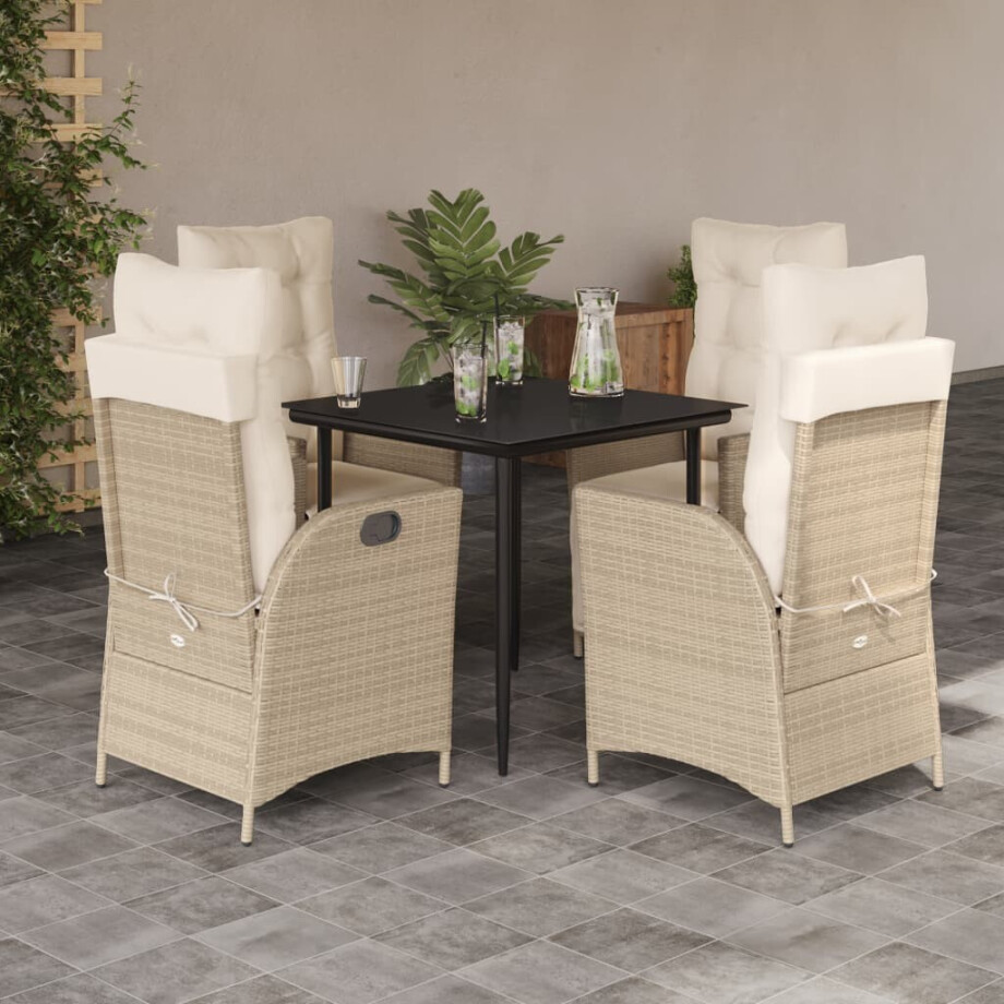 vidaXL 5-delige Tuinset met kussens poly rattan beige afbeelding 1
