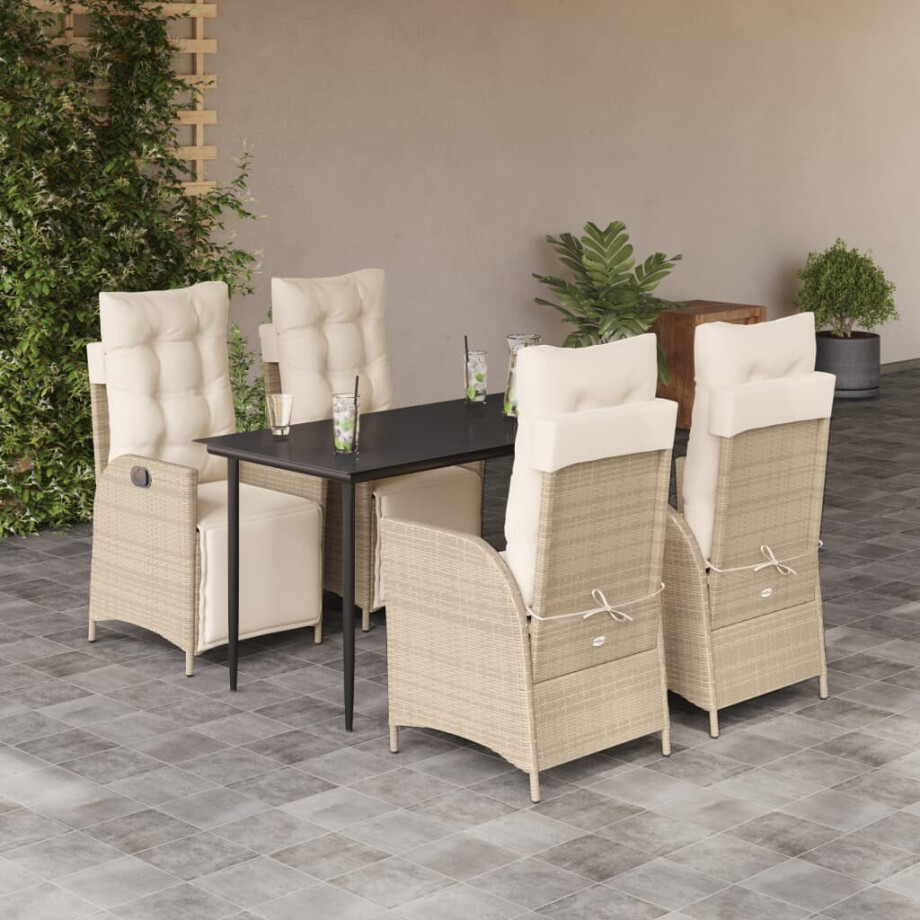 vidaXL 5-delige Tuinset met kussens poly rattan beige afbeelding 1