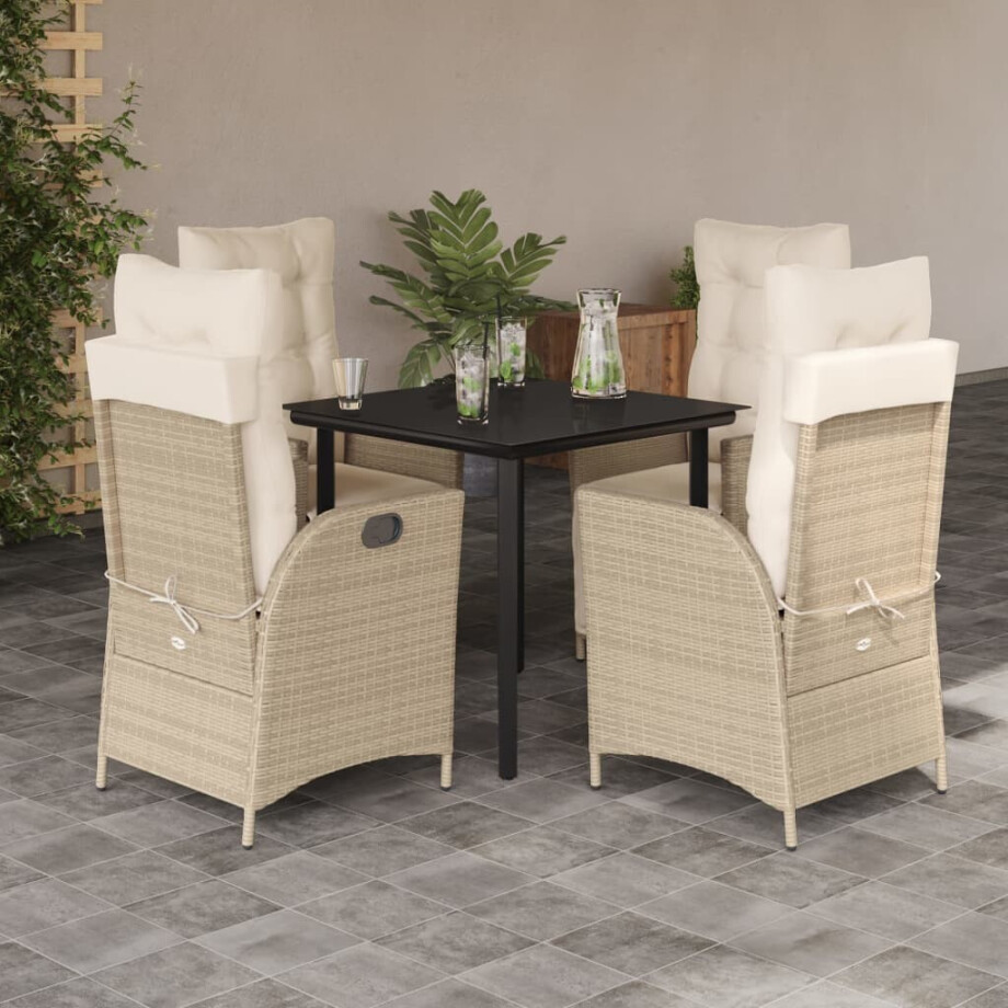 vidaXL 5-delige Tuinset met kussens poly rattan beige afbeelding 1