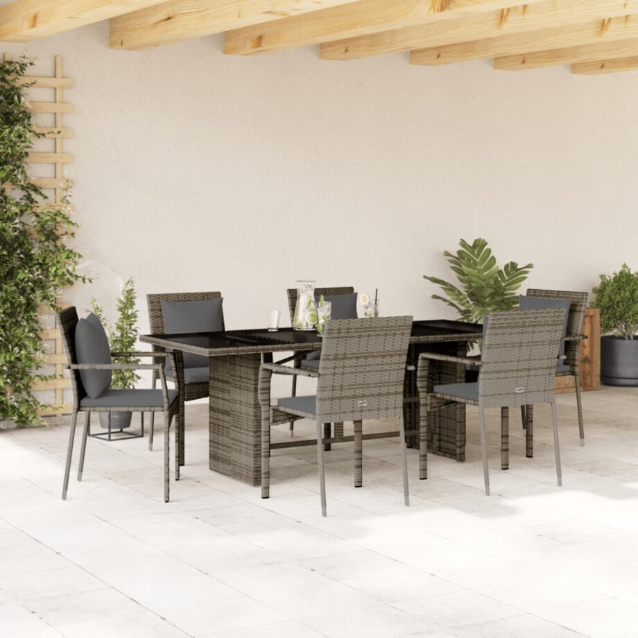 vidaXL 7-delige Tuinset met kussens poly rattan grijs afbeelding 1