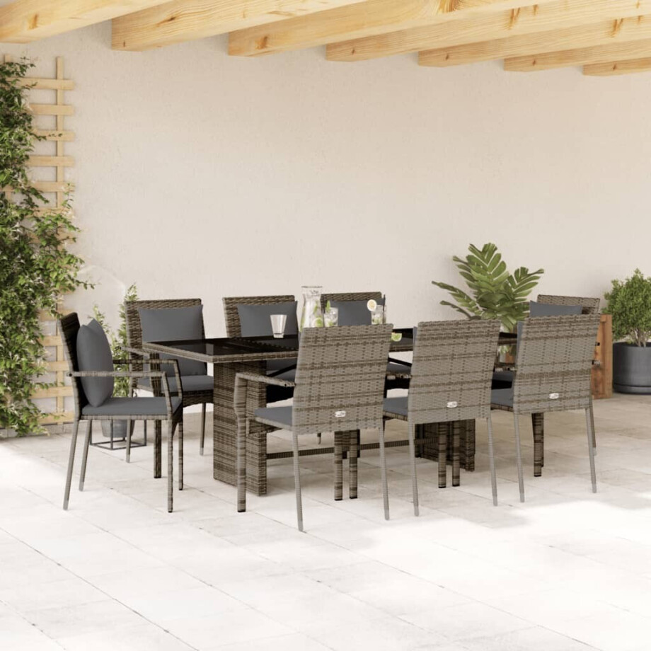 vidaXL 9-delige Tuinset met kussens poly rattan grijs afbeelding 1