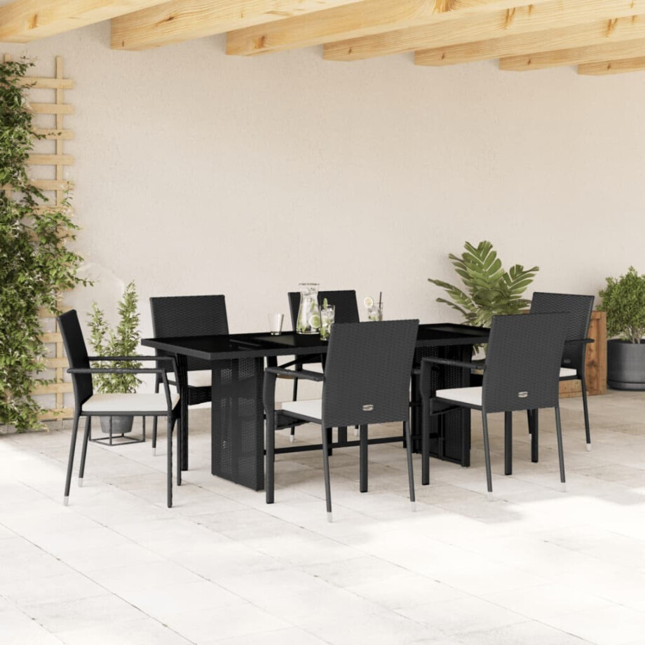 vidaXL 7-delige Tuinset met kussens poly rattan zwart afbeelding 1