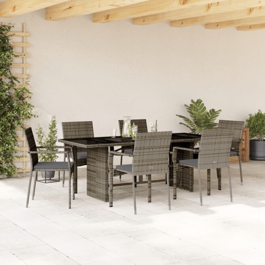 vidaXL 7-delige Tuinset met kussens poly rattan grijs afbeelding 1