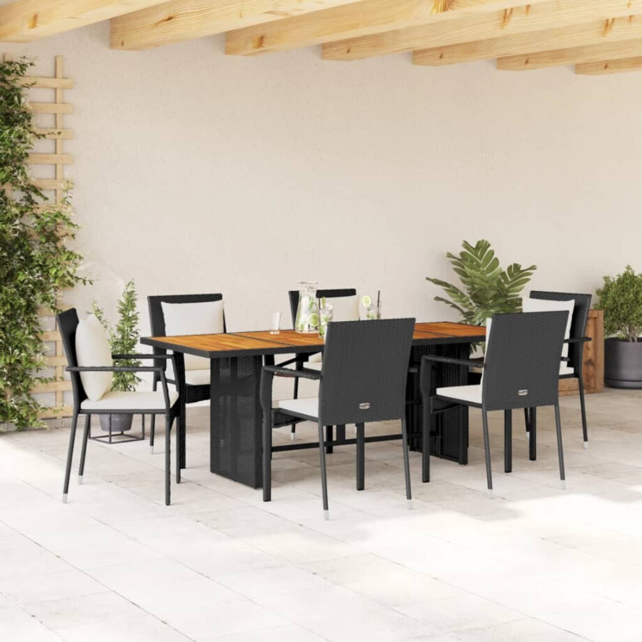 vidaXL 7-delige Tuinset met kussens poly rattan zwart afbeelding 1