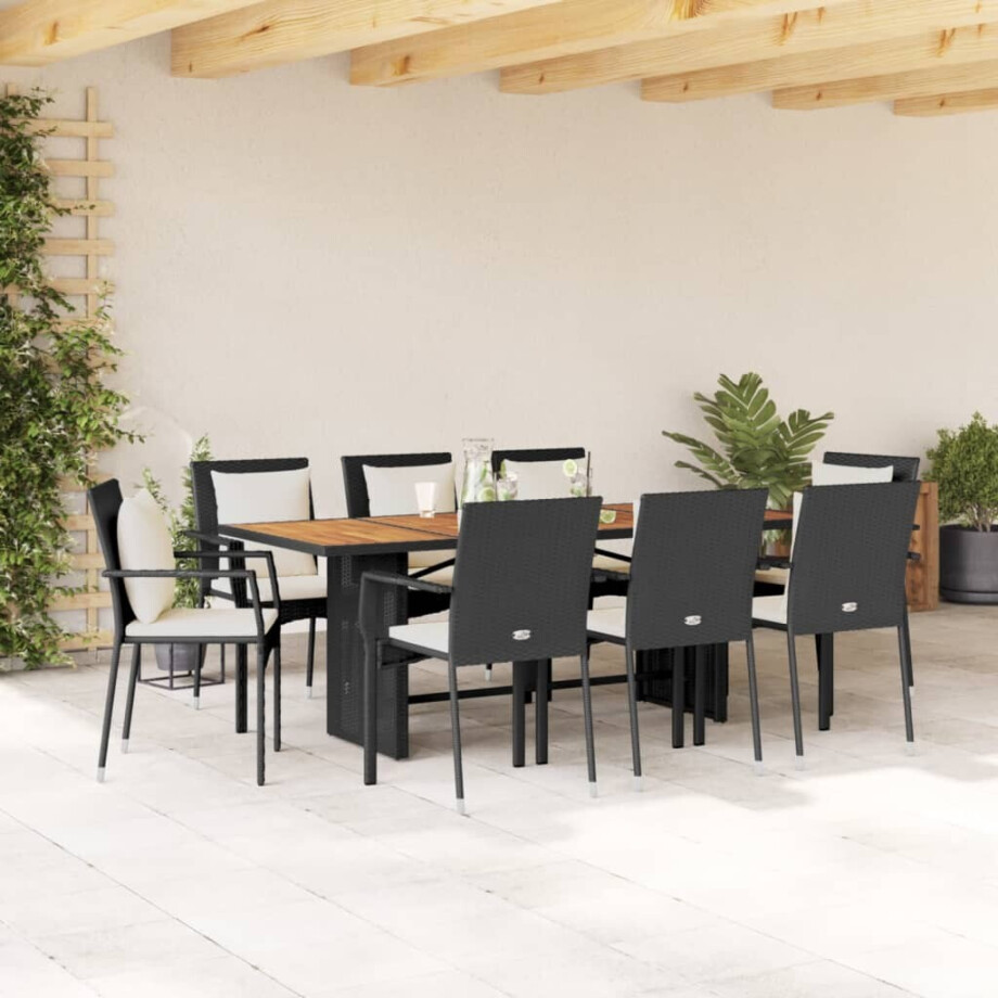 vidaXL 9-delige Tuinset poly rattan zwart afbeelding 1