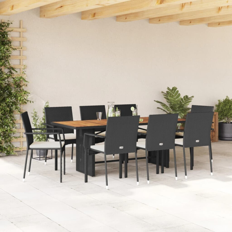 vidaXL 9-delige Tuinset poly rattan zwart afbeelding 1