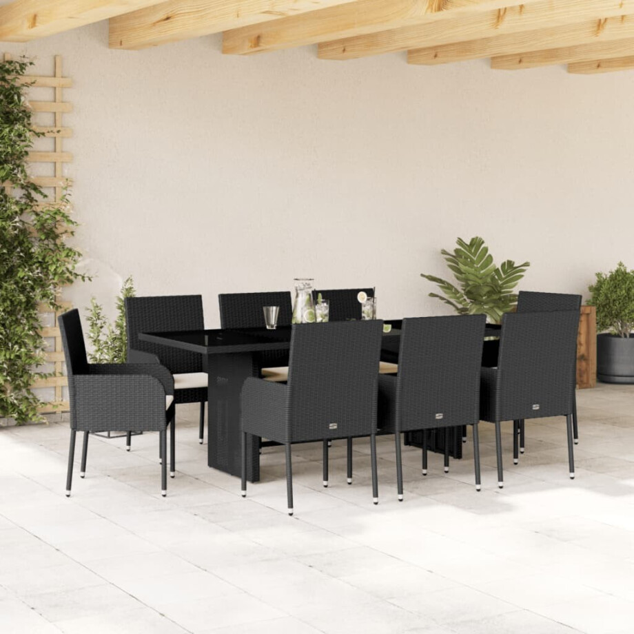 vidaXL 9-delige Tuinset poly rattan zwart afbeelding 1