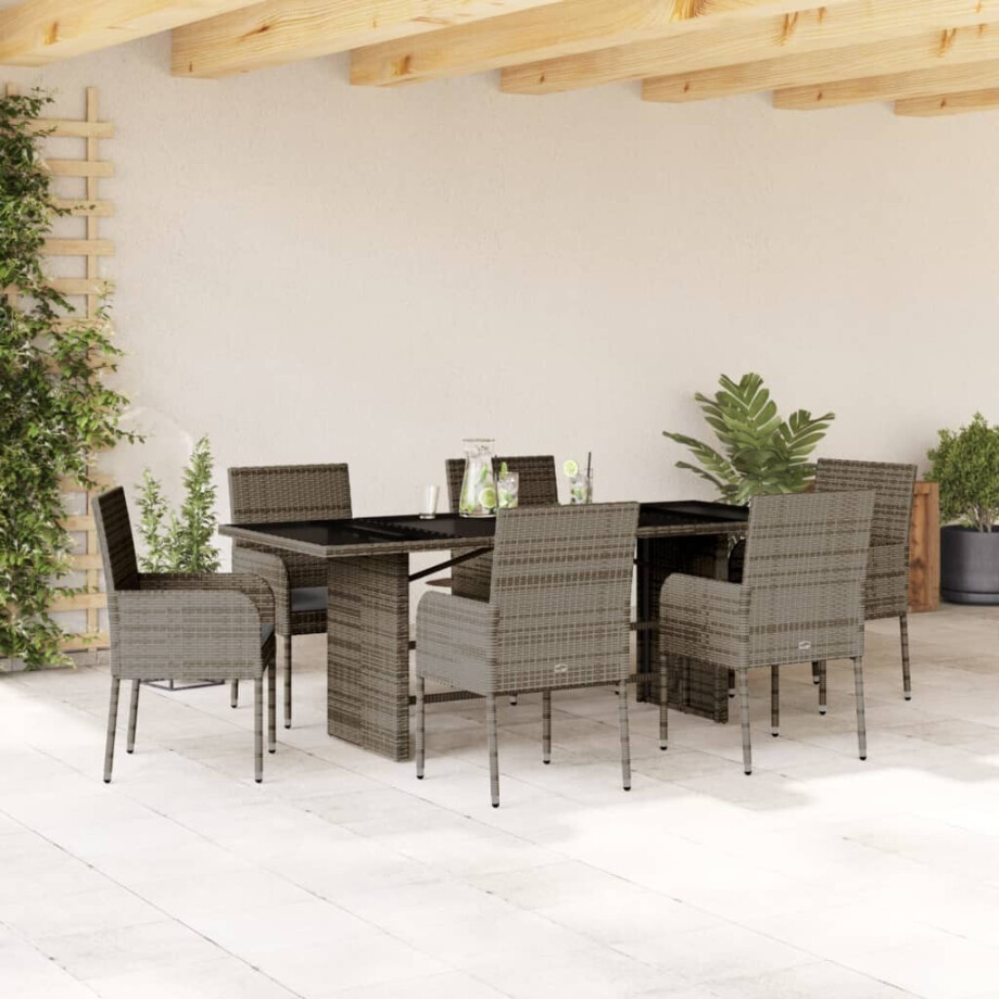 vidaXL 7-delige Tuinset met kussens poly rattan grijs afbeelding 1