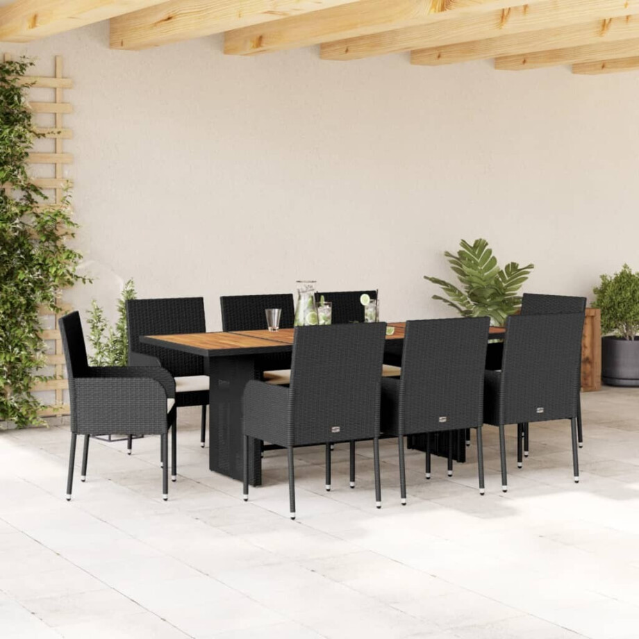 vidaXL 9-delige Tuinset poly rattan zwart afbeelding 1