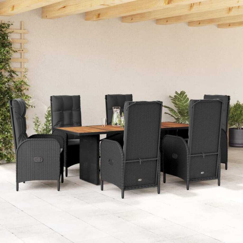 vidaXL 7-delige Tuinset met kussens poly rattan zwart afbeelding 1