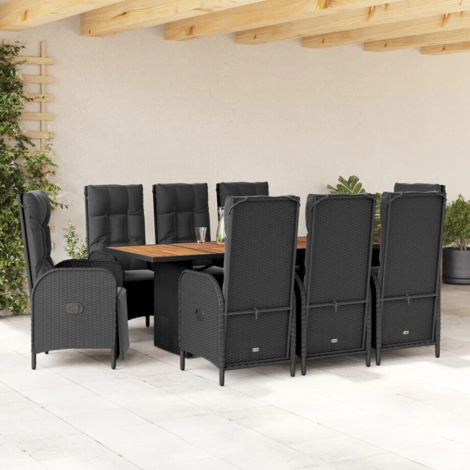 vidaXL 9-delige Tuinset poly rattan zwart afbeelding 1