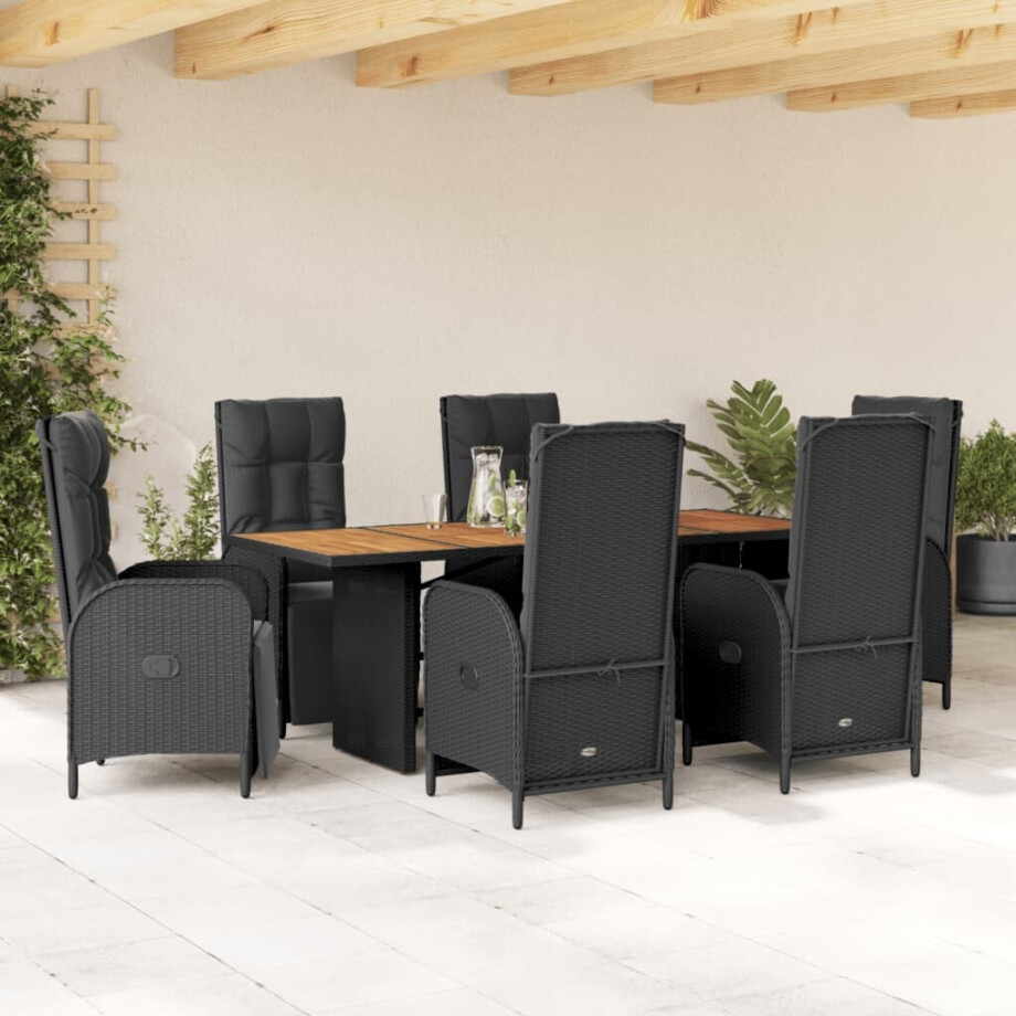 vidaXL 7-delige Tuinset met kussens poly rattan zwart afbeelding 1