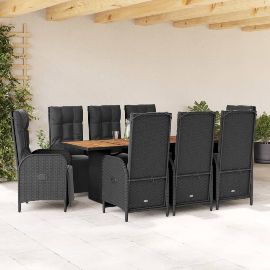 vidaXL 9-delige Tuinset poly rattan zwart afbeelding 1