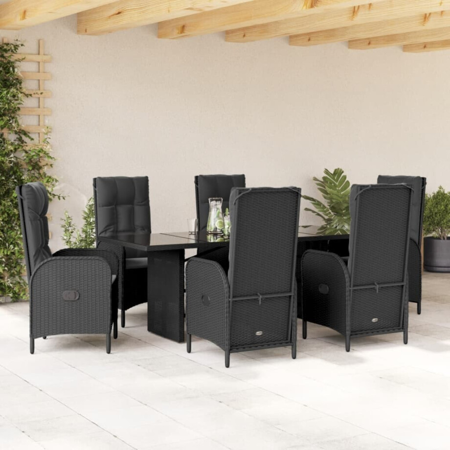 vidaXL 7-delige Tuinset met kussens poly rattan zwart afbeelding 1