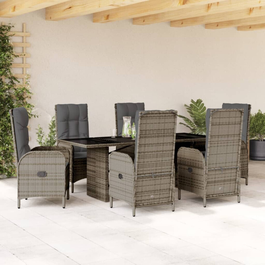 vidaXL 7-delige Tuinset met kussens poly rattan grijs vidaXL 7-delige Tuinset met kussens poly rattan grijs afbeelding 1
