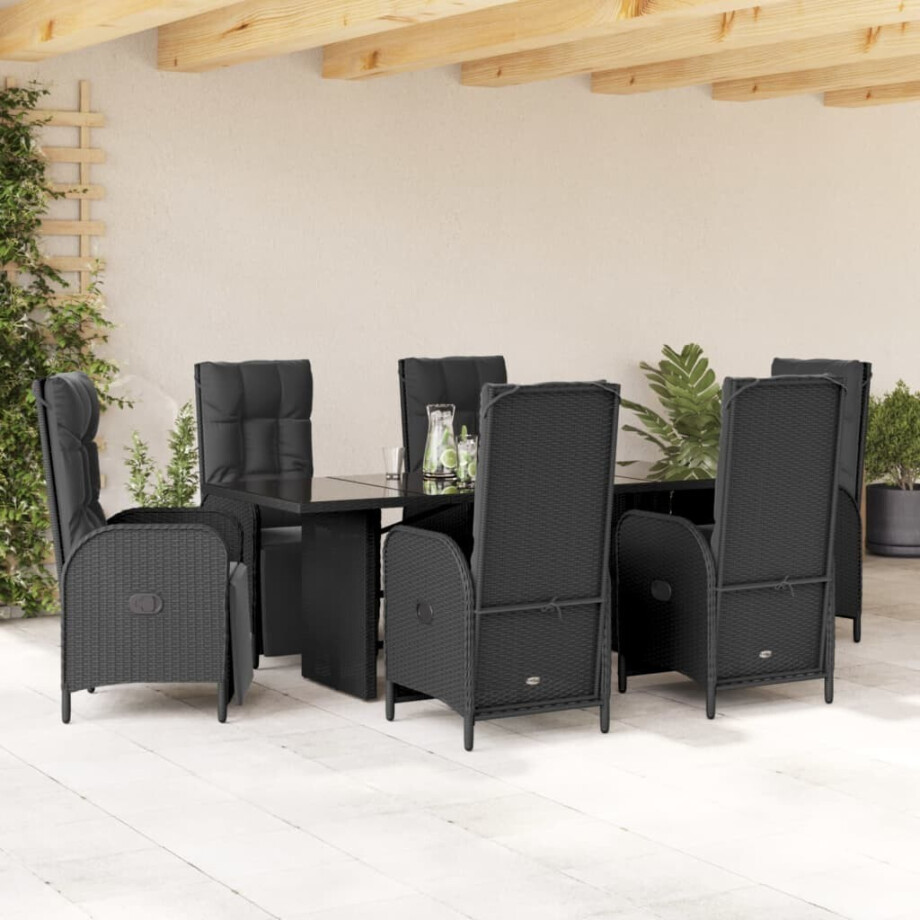 vidaXL 7-delige Tuinset met kussens poly rattan zwart afbeelding 1