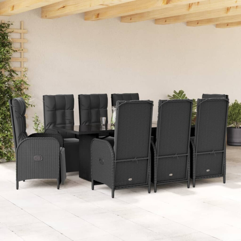 vidaXL 9-delige Tuinset poly rattan zwart afbeelding 1