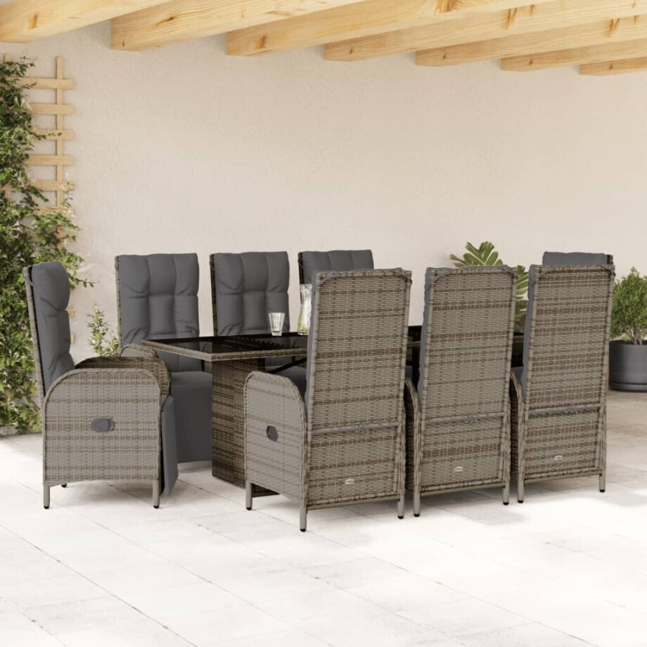 vidaXL 9-delige Tuinset met kussens poly rattan grijs afbeelding 1