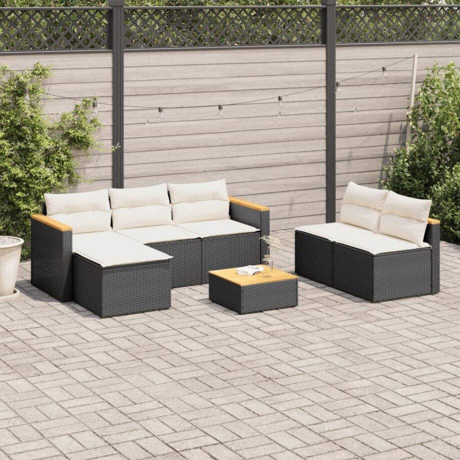 vidaXL 5-delige Loungeset met kussens poly rattan acacia zwart afbeelding 1