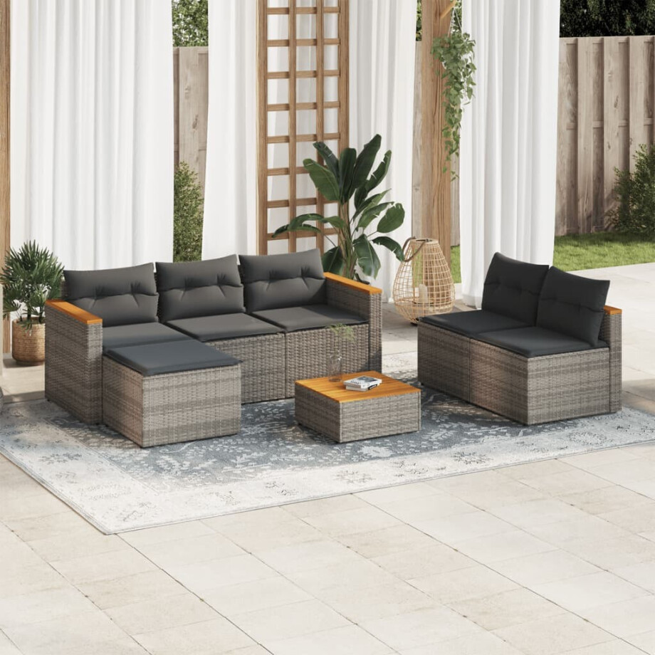 vidaXL 5-delige Loungeset met kussens poly rattan acacia grijs afbeelding 1