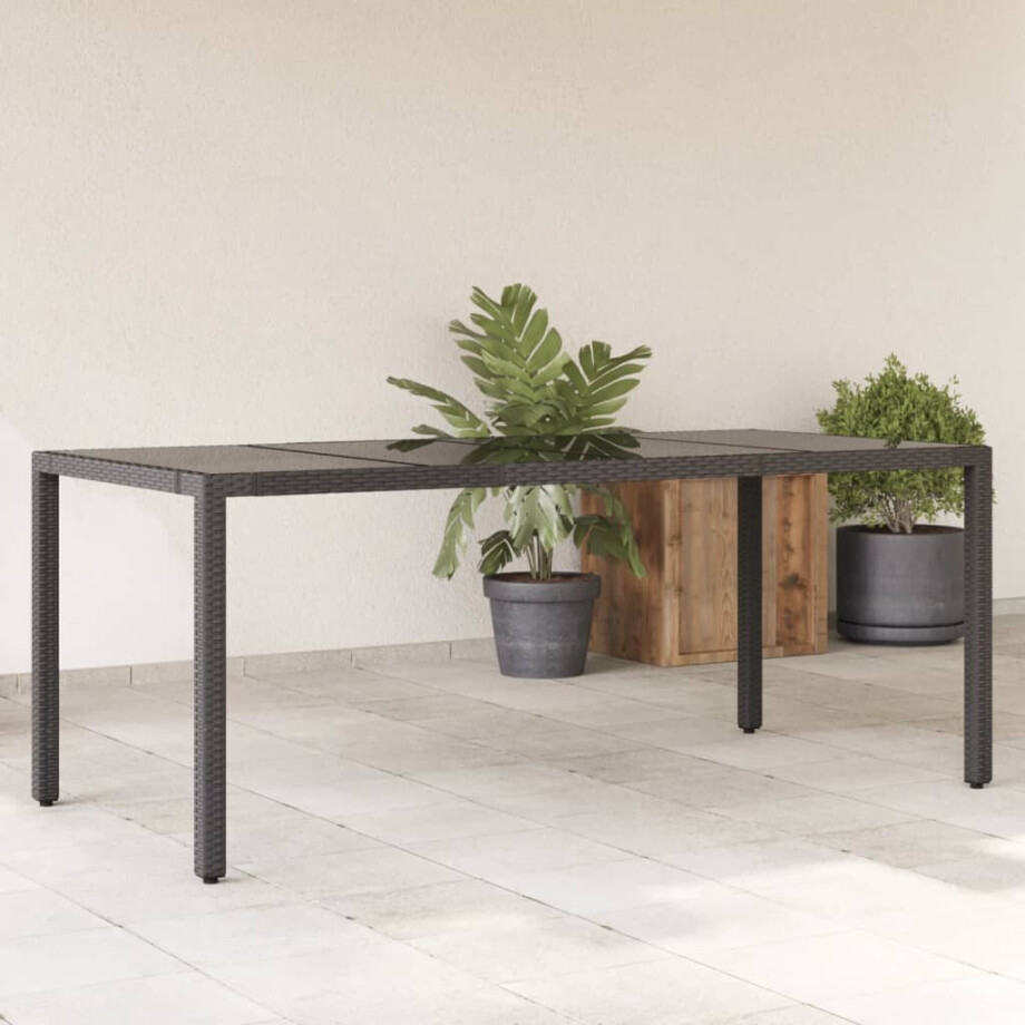 vidaXL Tuintafel met glazen blad 190x90x75 cm poly rattan zwart afbeelding 1