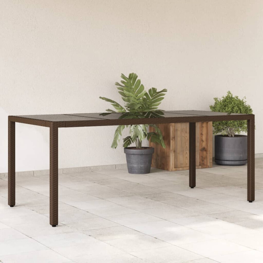 vidaXL Tuintafel met glazen blad 190x90x75 cm poly rattan bruin afbeelding 1