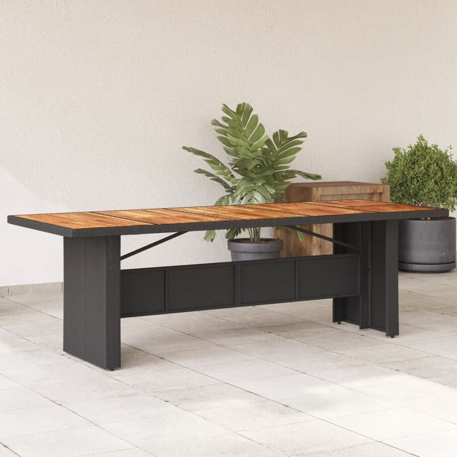 vidaXL Tuintafel met acaciahouten blad 240x90x75 cm poly rattan zwart vidaXL Tuintafel met acaciahouten blad 240x90x75 cm poly rattan zwart afbeelding 1