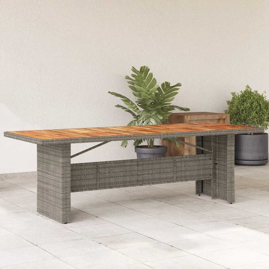 vidaXL Tuintafel met acaciahouten blad 240x90x75 cm poly rattan grijs afbeelding 1