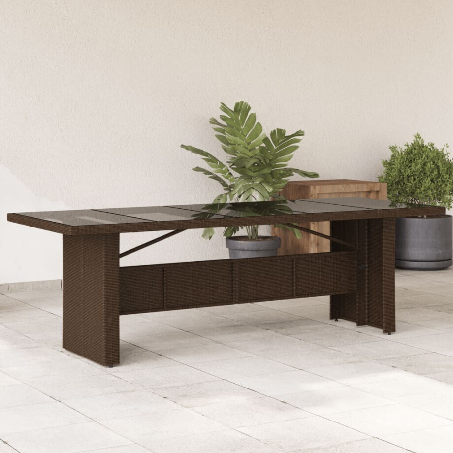 vidaXL Tuintafel met glazen blad 240x90x75 cm poly rattan bruin afbeelding 1