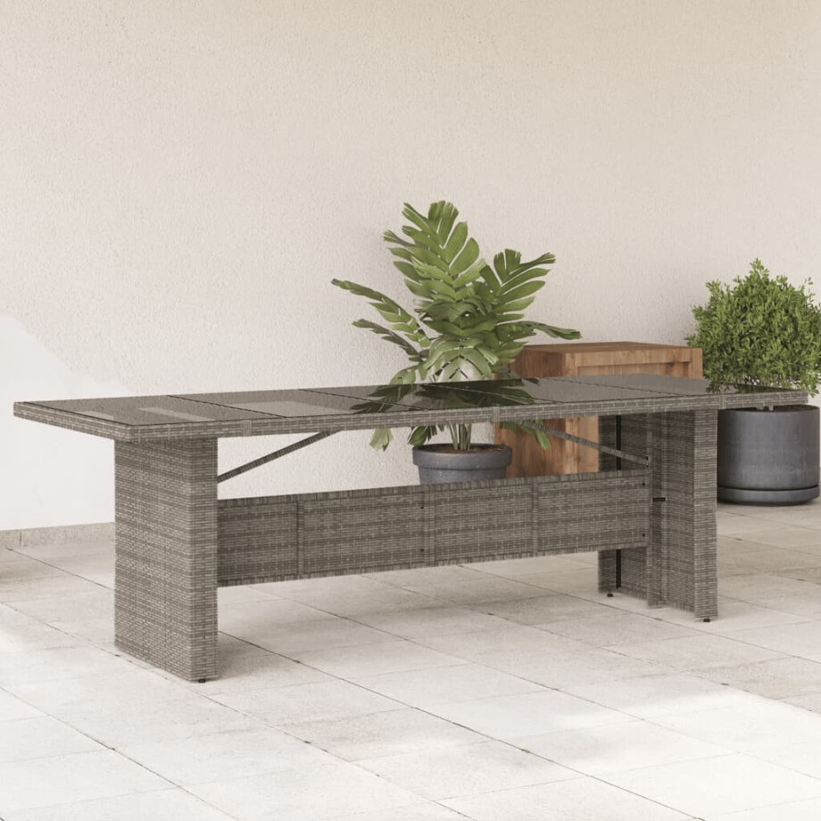 vidaXL Tuintafel met glazen blad 240x90x75 cm poly rattan grijs vidaXL Tuintafel met glazen blad 240x90x75 cm poly rattan grijs afbeelding 1