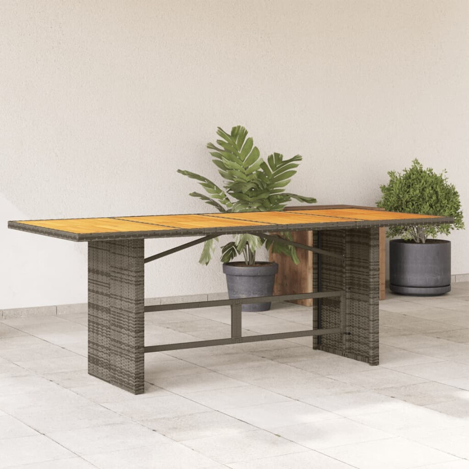 vidaXL Tuintafel met acaciahouten blad 190x80x75 cm poly rattan grijs afbeelding 1