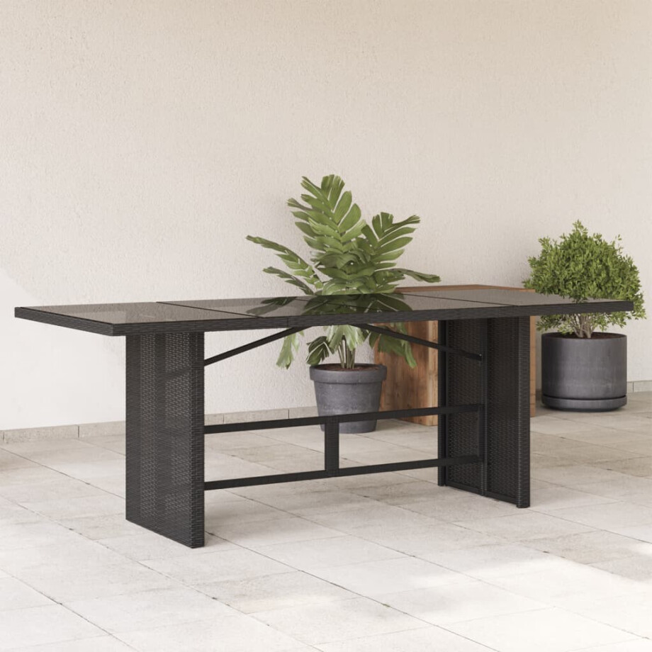 vidaXL Tuintafel met glazen blad 190x80x75 cm poly rattan zwart afbeelding 1