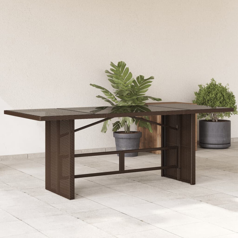 vidaXL Tuintafel met glazen blad 190x80x75 cm poly rattan bruin afbeelding 1