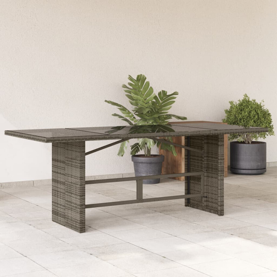 vidaXL Tuintafel met glazen blad 190x80x75 cm poly rattan grijs afbeelding 1