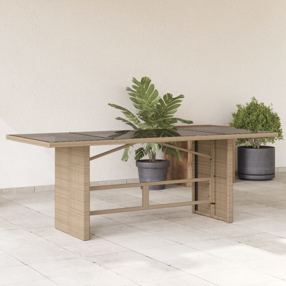 vidaXL Tuintafel met glazen blad 190x80x75 cm poly rattan beige afbeelding 1