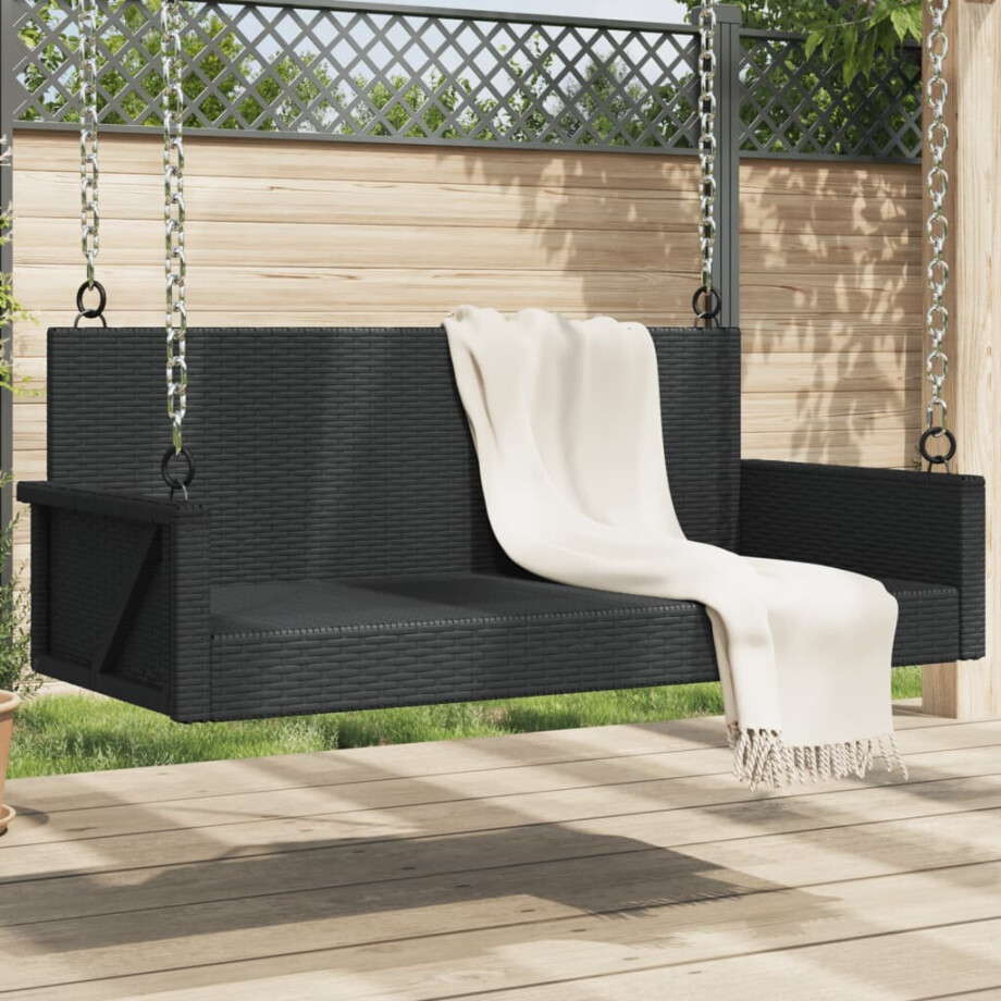 vidaXL Schommelbank 119x56x48 cm poly rattan zwart afbeelding 1