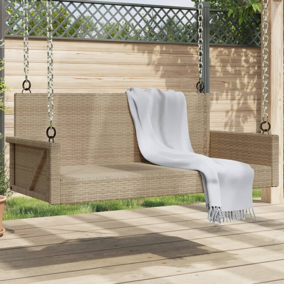 vidaXL Schommelbank 119x56x48 cm poly rattan beige afbeelding 1