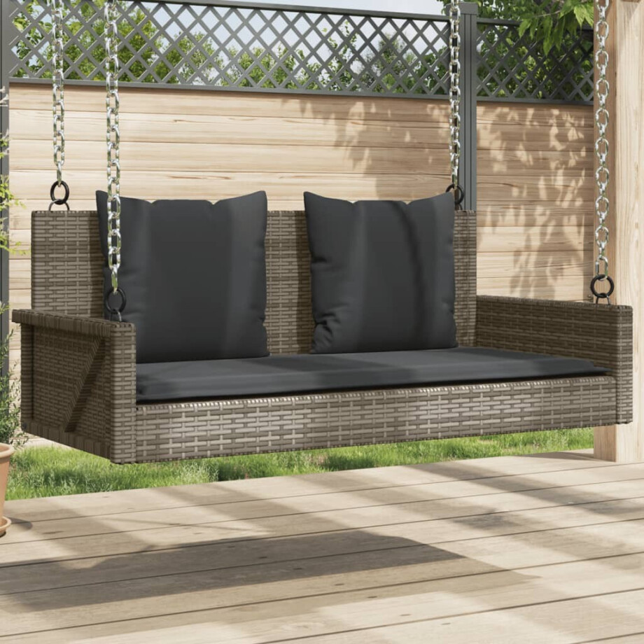 vidaXL Schommelbank met kussens 119x56x48 cm poly rattan grijs afbeelding 1